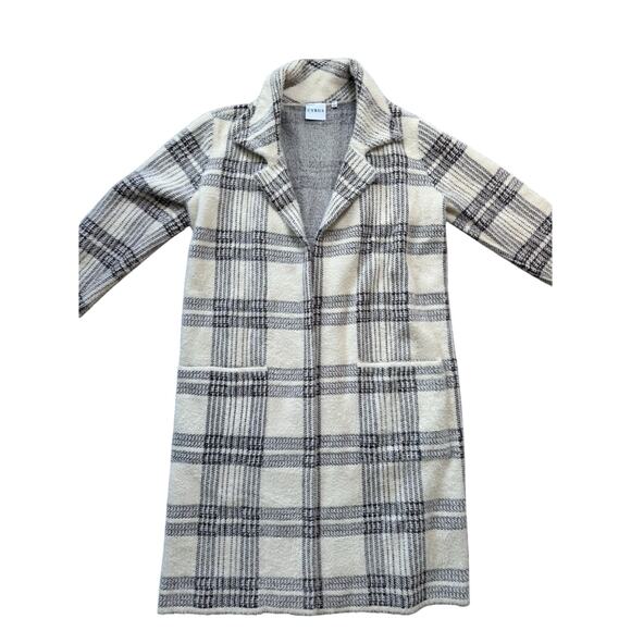 CYRUS Sweater Coat; Size Women's Large, Warm & Fuzzy! Cream & Gray Plaid pattern - Picture 4 of 8